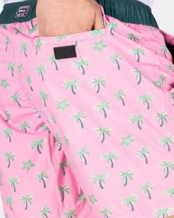 Swimming trunks with palm trees - Bright Pink