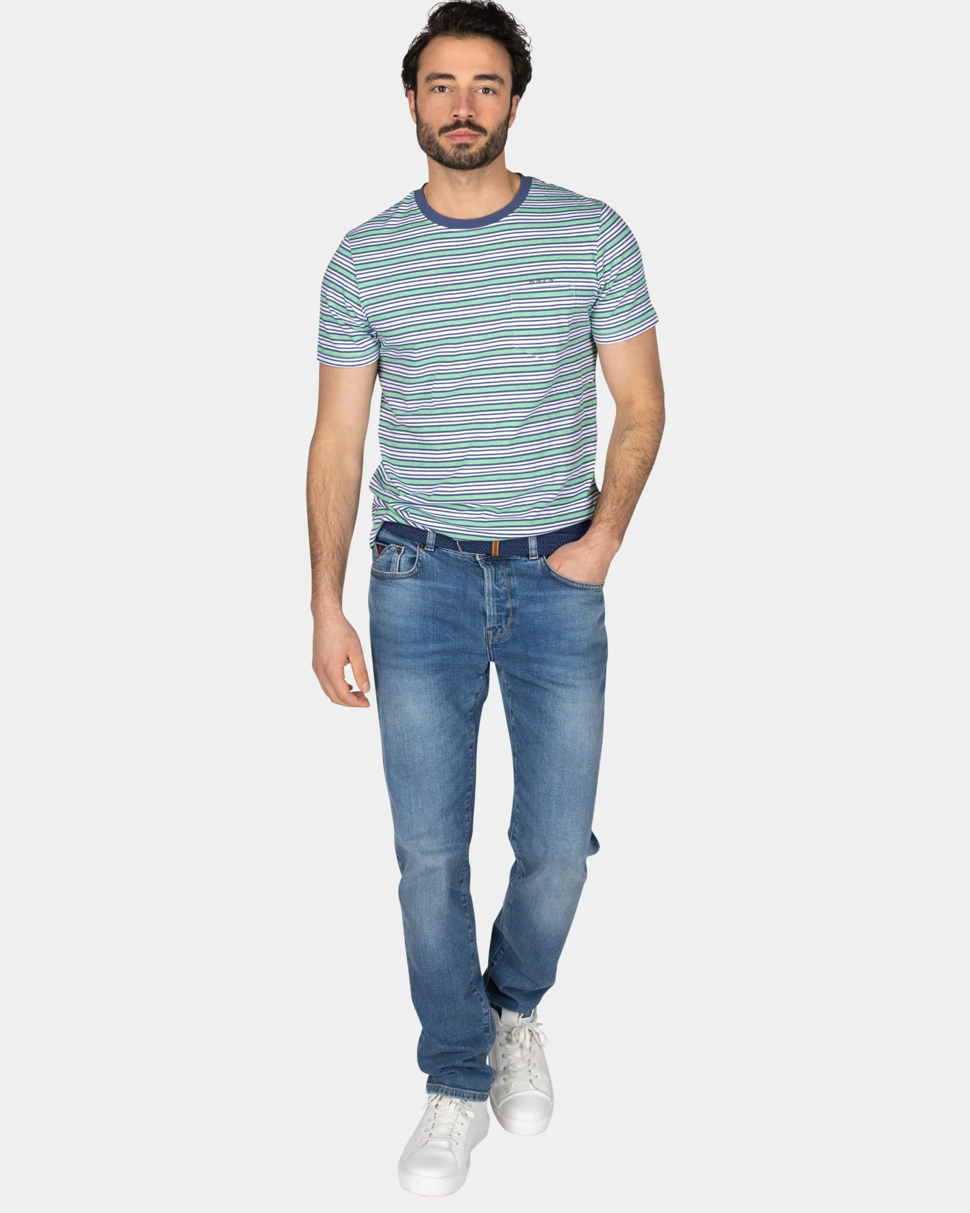 T-shirt with blue stripes