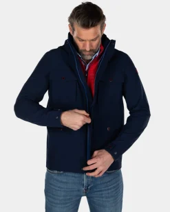 Water-repellent jacket with hood - Industrial Navy