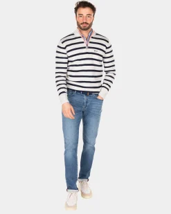 White half zip pullover with stripes - Shimmering Sand