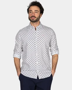 White Shirt with Blue Graphic Print