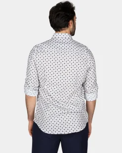 White Shirt with Blue Graphic Print