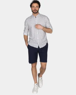 White Shirt with Blue Graphic Print