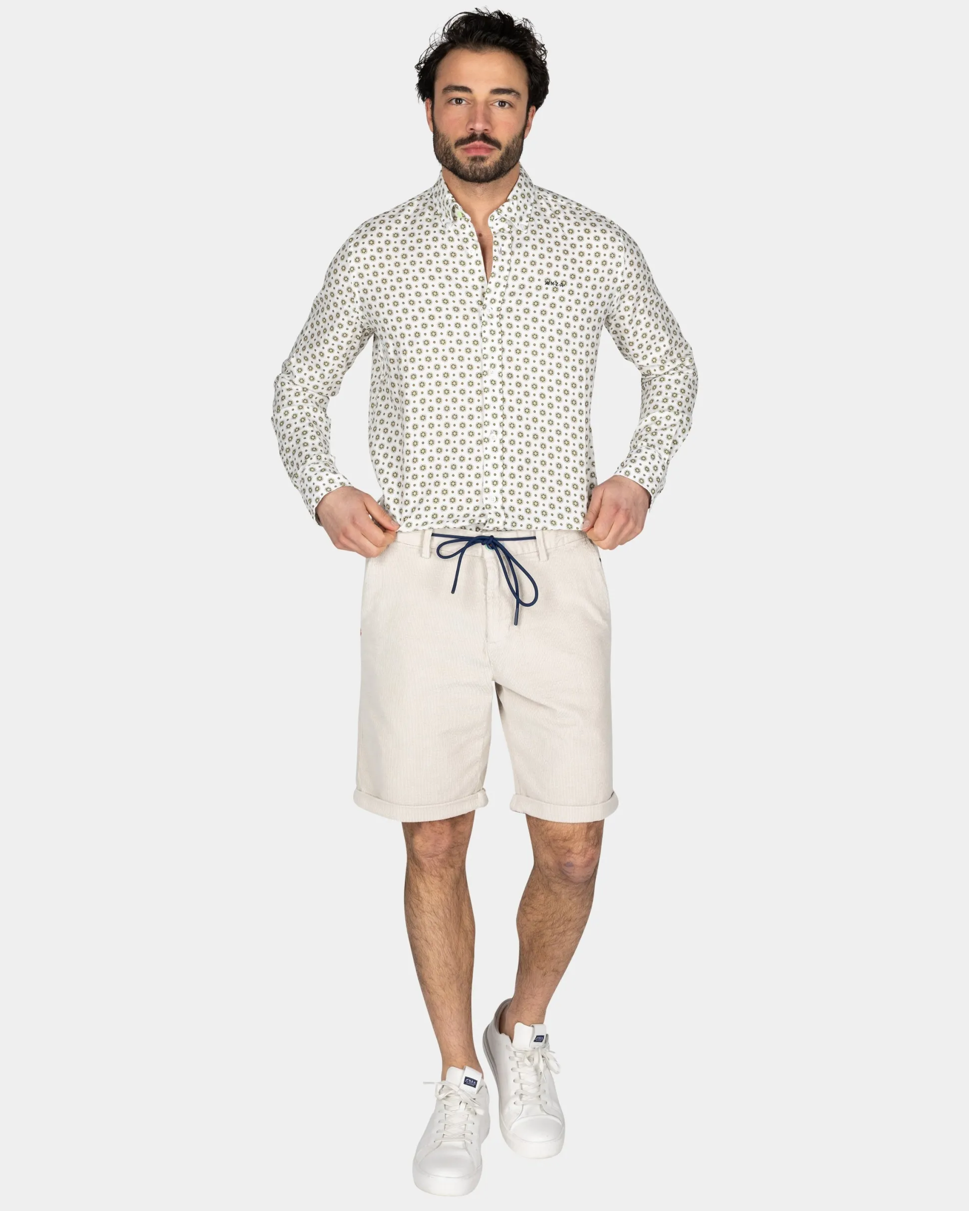 White Shirt with Green Graphic Print