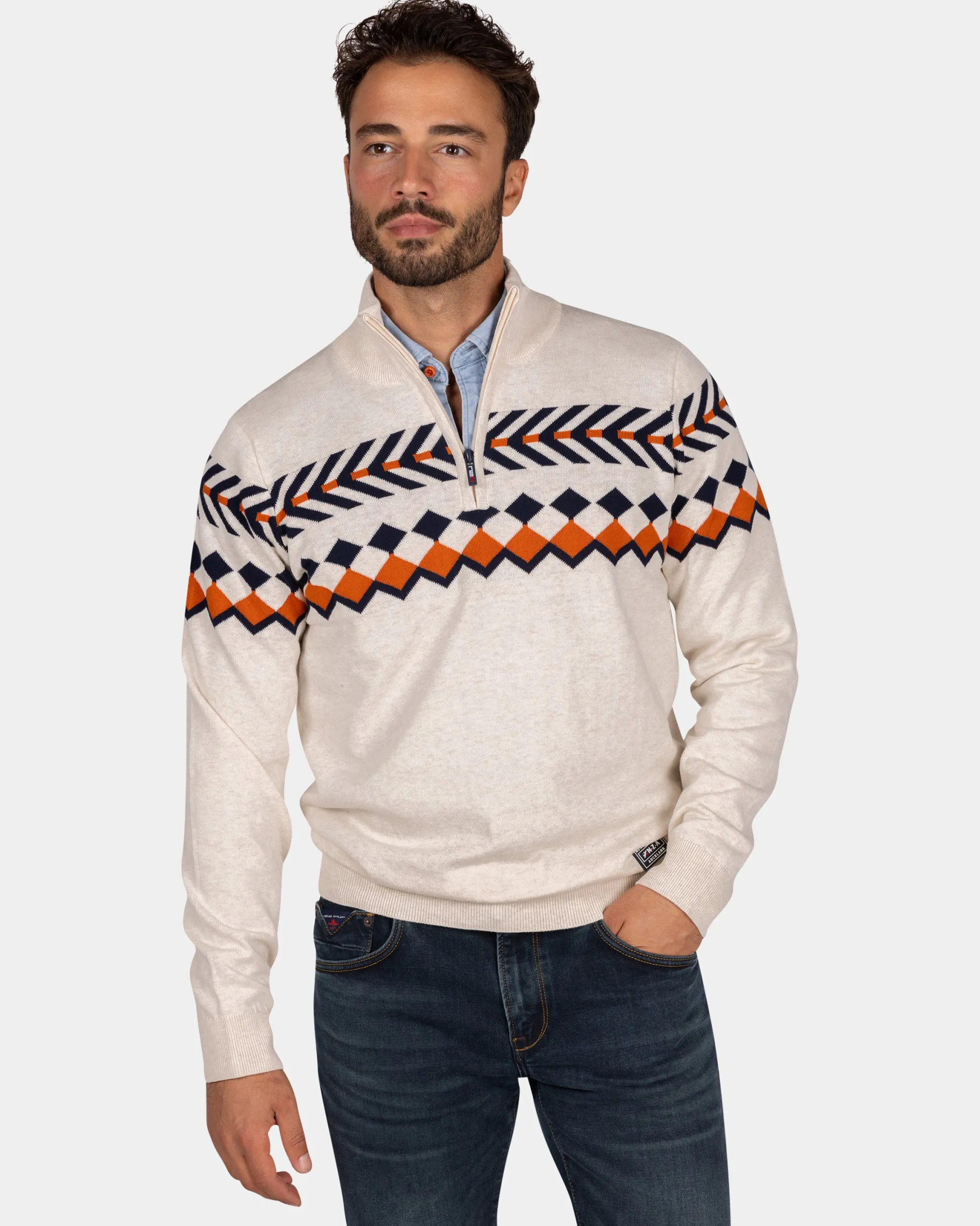 White sweater with knitted pattern - Powder Sand