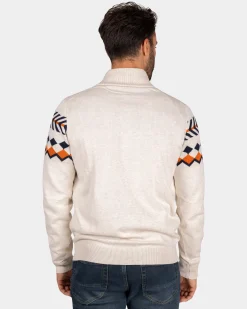 White sweater with knitted pattern - Powder Sand