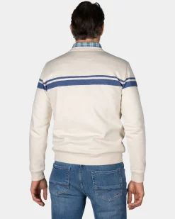 White sweater with light blue stripes