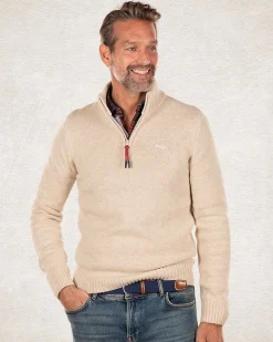 Wool plain half zip pullover - Milky Ecru