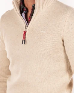 Wool plain half zip pullover - Milky Ecru