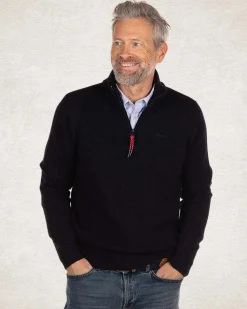 Wool plain half zip pullover - Pitch navy