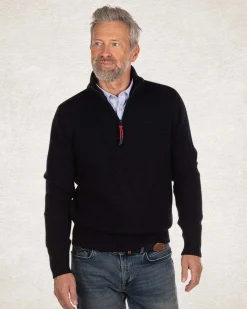 Wool plain half zip pullover - Pitch navy