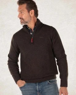Wool plain half zip pullover - Smoked Green