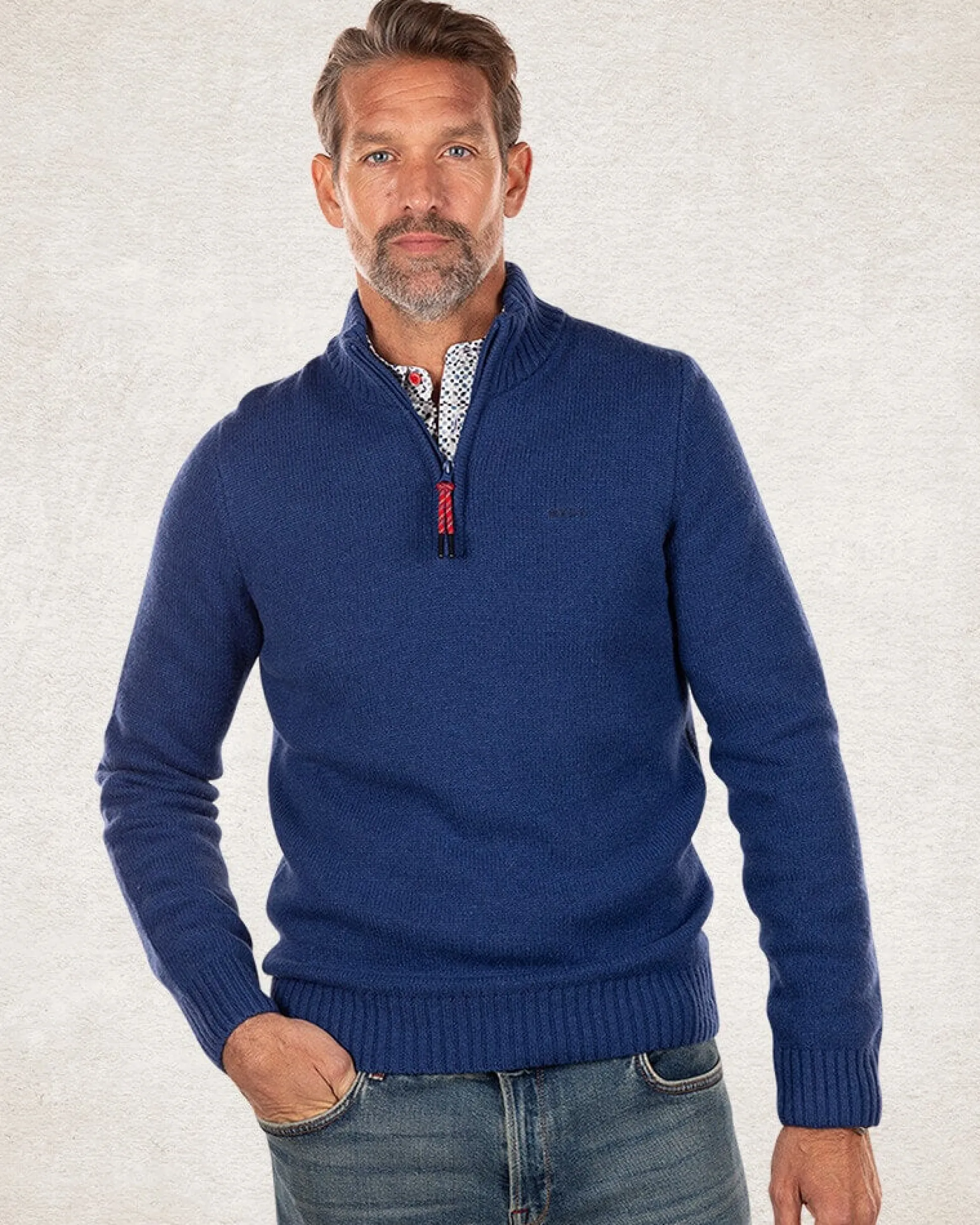 Wool plain half zip pullover - Bright Water Blue