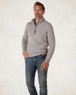 Wool plain half zip pullover - Grey Melange
