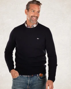 Wool pullover round neck - Pitch navy