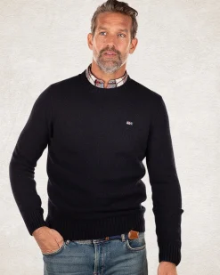 Wool pullover round neck - Pitch navy